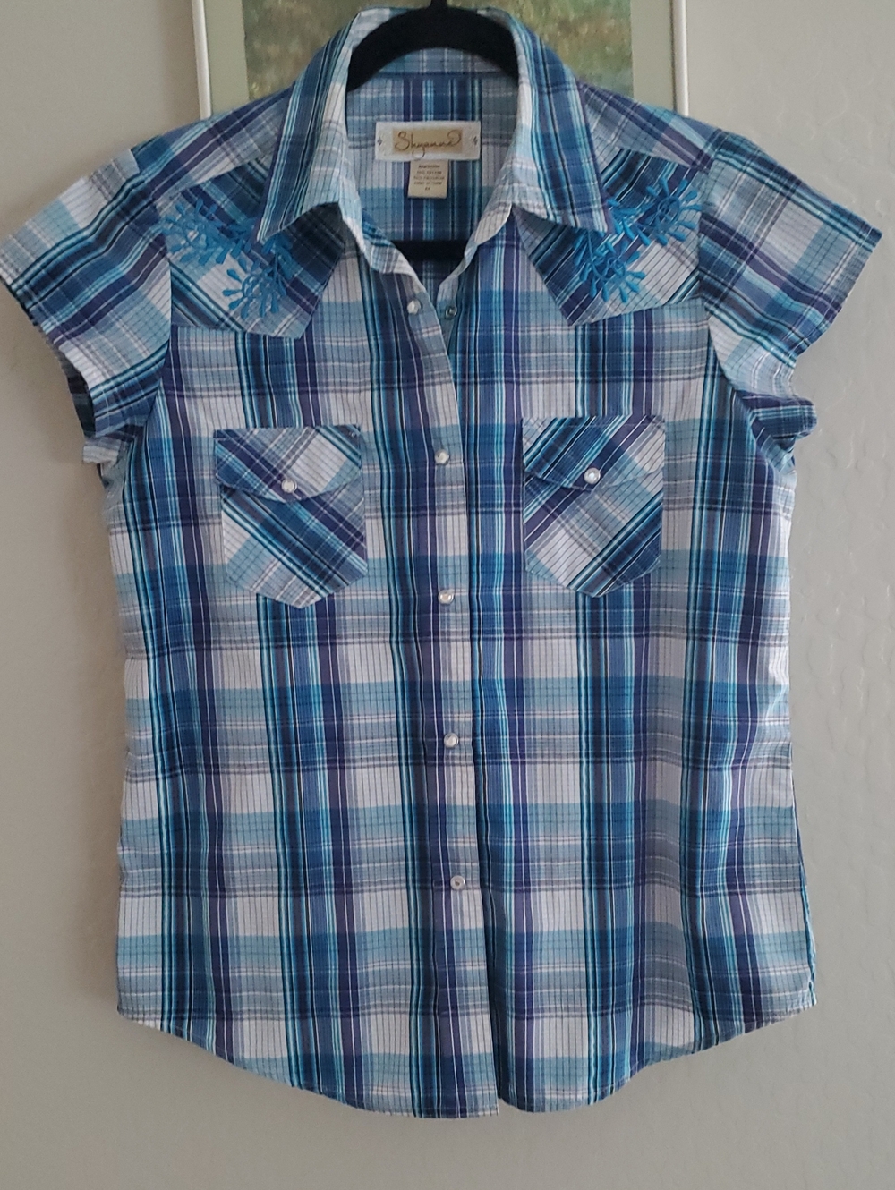Shyanne Blue Plaid Short-Sleeve Snap Button Down Shirt